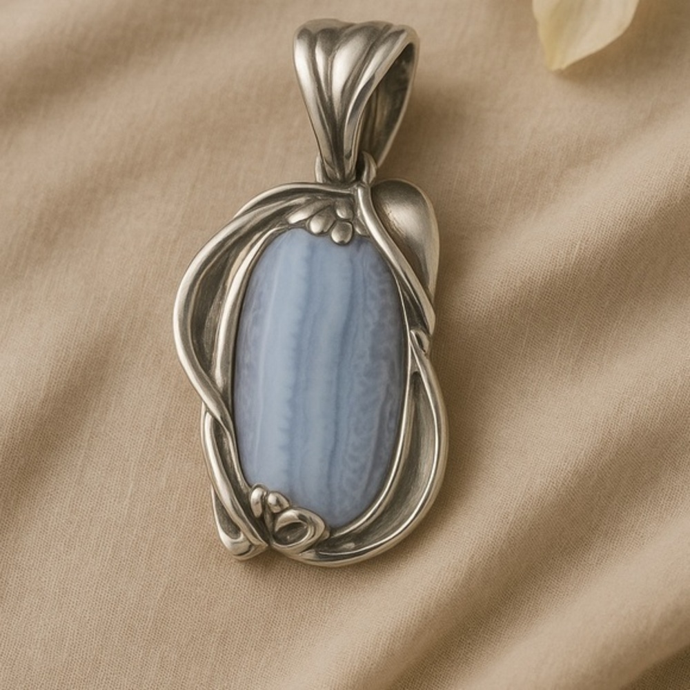 Carolyn Pollack 925 Blue Lace Agate Calla Lily Clip Pendant Sculptural EC #338